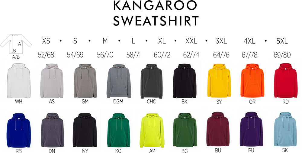 Цвета и размеры для печати на худи в Днепре через fishka-dnepr.com