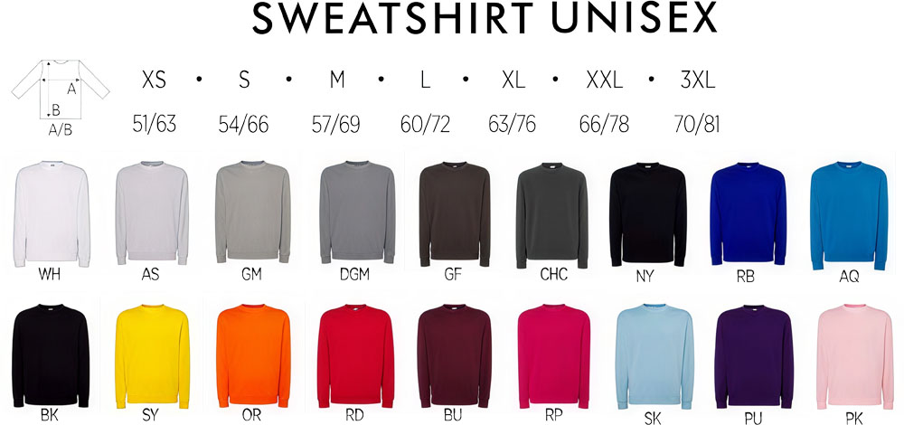 Цвета и размеры для печати на толстовках в Днепре через fishka-dnepr.com